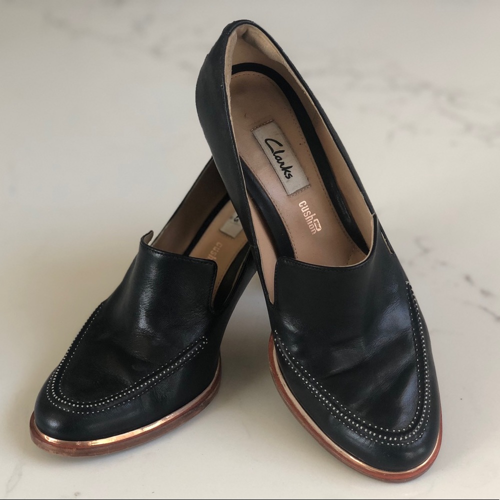 Black Loafer Block Heels